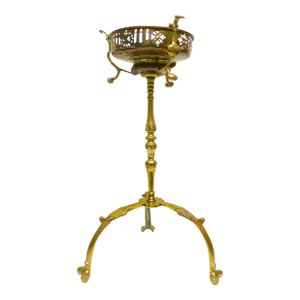Victorian Era Brass Kettle Floor Stand With Burner