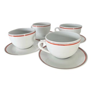French Porcelaine d'Auteuil Bistrot Rust Orange Oversized Cups & Saucers, Set of 4 For Sale