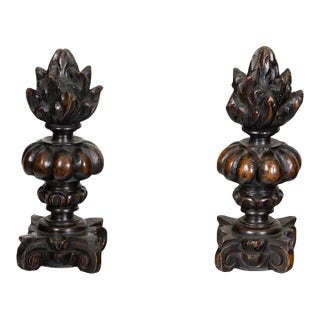 Pair of 19th Century Carved Wooden Italian Pot à Feu Sculptures on Lucite Bases For Sale