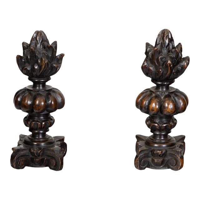 Pair of 19th Century Carved Wooden Italian Pot à Feu Sculptures on Lucite Bases For Sale