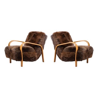 Set of Lounge Chairs in Texel Sheepskin by Kozelka & Kropacek, 1940s For Sale