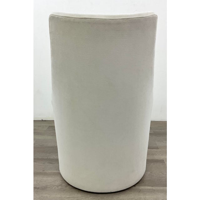 Original retail $1110, stylish Caracole Modern White Velvet Accent Chair, casters, showroom floor sample