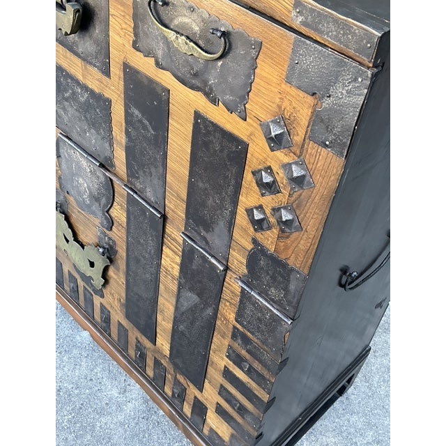 Late 20th Century Vintage Asian Hammered Hardware Tansu Cabinet For Sale - Image 5 of 12