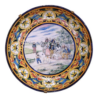 19th Century French Hb Quimper Faience Decorative Wall Platter or Serving Tray For Sale