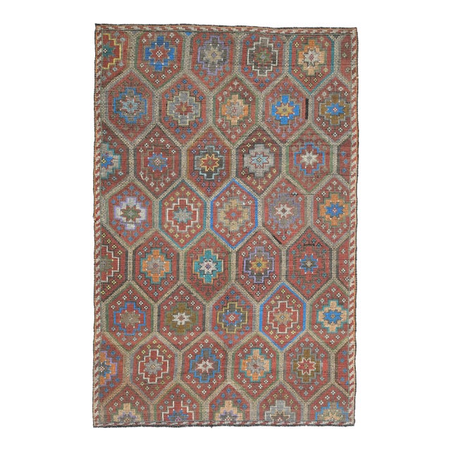 1970s Vintage Turkish Oushak Handmade Wool Cotton Red Area Rug For Sale