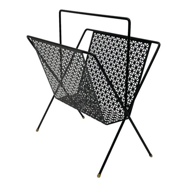 Mid-Century Modern Black Iron Magazine Rack For Sale