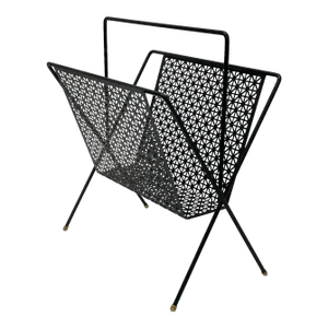 Mid-Century Modern Black Iron Magazine Rack