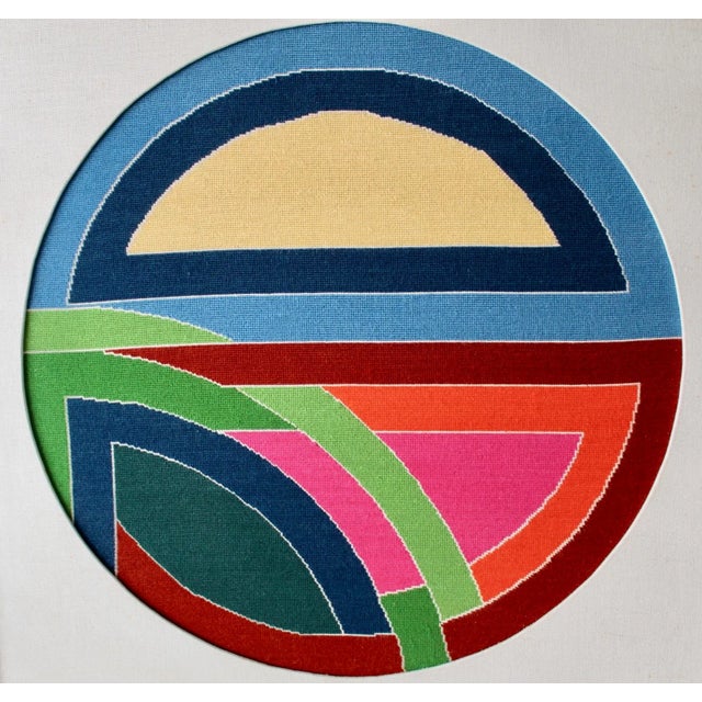 1980s 1980s Frank Stella Sinjerli Variation Style Abstract Geometric Modernist Monumental Tapestry Needlepoint Framed For Sale - Image 5 of 8