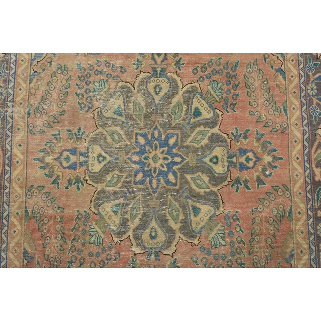 1980s Tabriz Rug 4'9'' X 8'5'' Pink Wool Vintage Distressed Hand-Knotted Carpet For Sale - Image 5 of 14