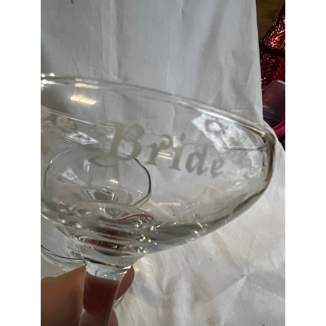 1970s 1970s Bride and Groom Etched Champagne Glasses - a Pair For Sale - Image 5 of 9