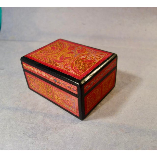 Wood Vintage Olinala Handcarved, -Painted Lacquered Red Box For Sale - Image 7 of 8