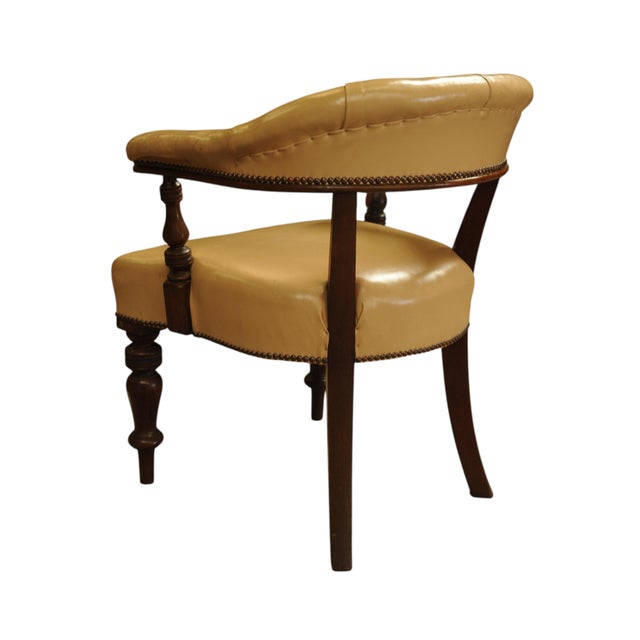 19th Century Cream Leather Buttonback Open Frame Armchair For Sale - Image 5 of 10