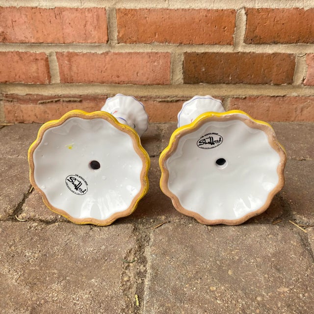 Vintage Late 20th Century Italian Hand Painted Candle Holders - a Pair For Sale - Image 10 of 10