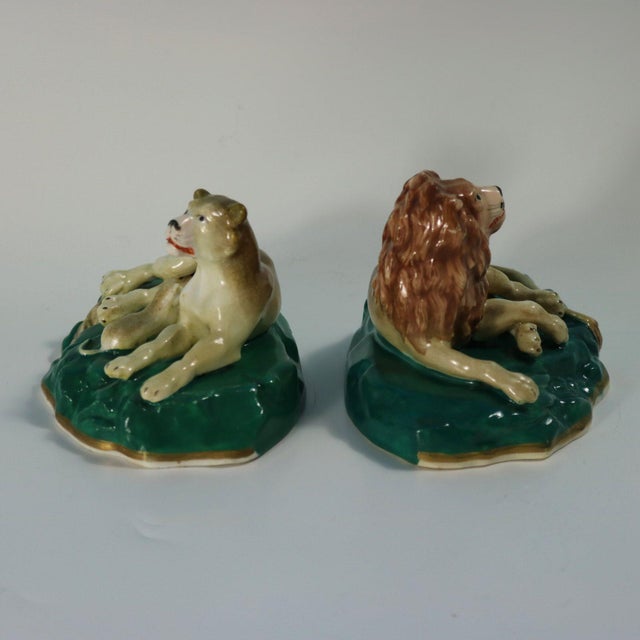 Rare Pair Staffordshire Lion and Lioness Figures For Sale - Image 4 of 15