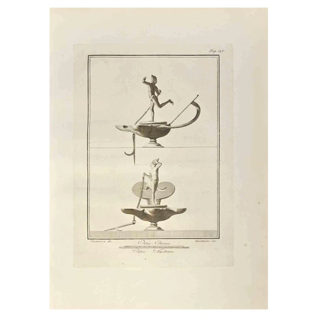 Marcantonio Iacomino, Oil Lamp with Sailor, Etching, 18th Century For Sale