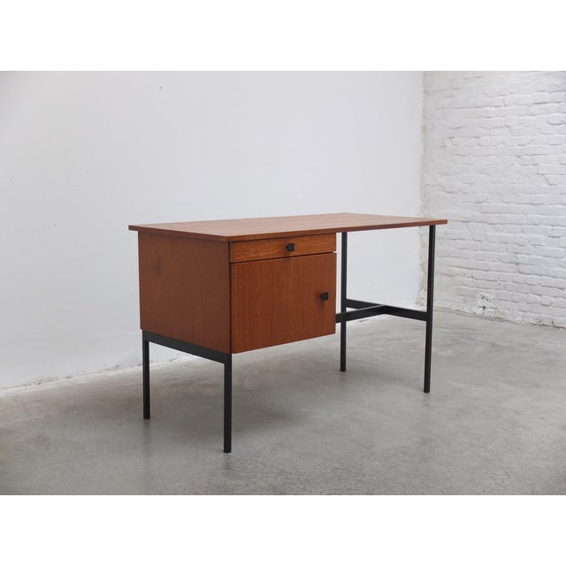Vintage Freestanding Writing Desk in Teak and Black Metal by Pierre Guariche, 1960s For Sale - Image 5 of 14