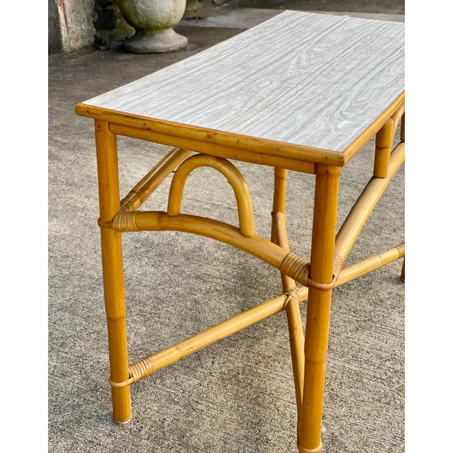 Mid 20th Century Vintage Coastal Boho Rattan Bamboo Side Table Server Stand For Sale - Image 5 of 8