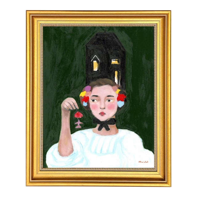 Kasia, Beekeeper’s Daughter, Swedish Style, Mid Century Modern Oil Portrait Painting by Alexandra Swistak For Sale