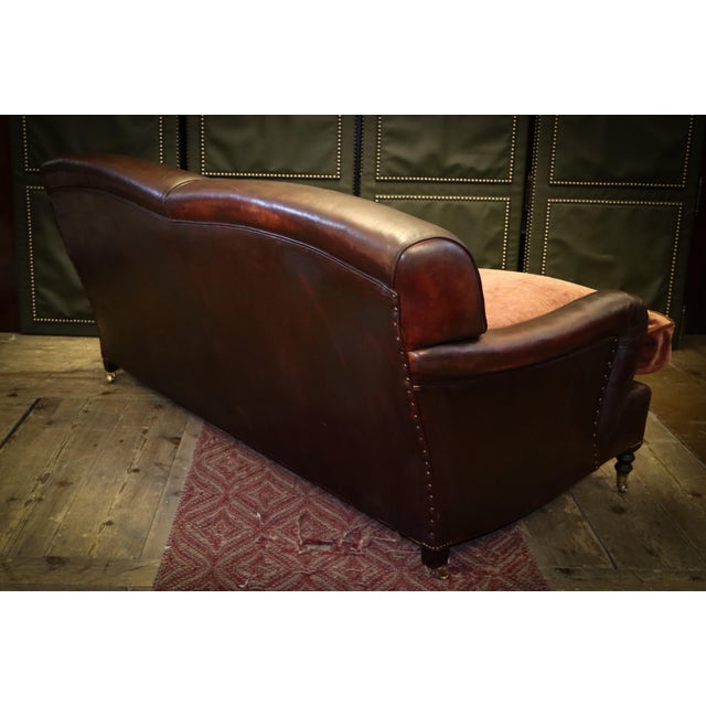 2-Seater Sofa in Burgundy Leather and Velvet from George Smith, 2010s For Sale - Image 9 of 18