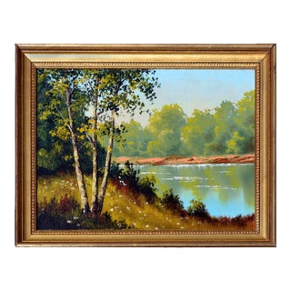 Mid Century Serene Lakeside Landscape For Sale