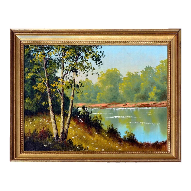 Mid Century Serene Lakeside Landscape For Sale