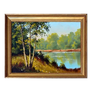 Mid Century Serene Lakeside Landscape