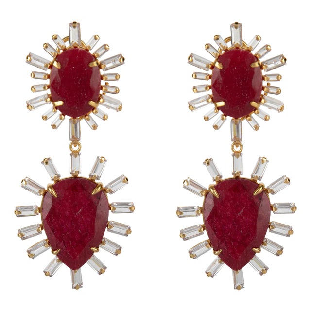Catherine Earrings (Red) (Clip On) For Sale