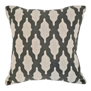 Marrakech Grey Embroidered Linen Pillow For Sale