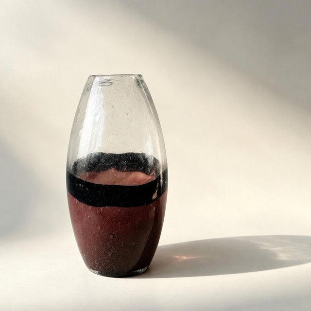 2020s 2020s Hand Blown Bubble Art Glass Vase With Colour Banding For Sale - Image 5 of 7