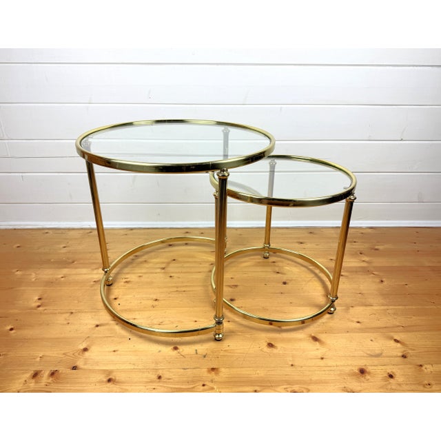 Vintage Nesting Tables in Brass and Glass, 1970s, Set of 2 For Sale - Image 10 of 14