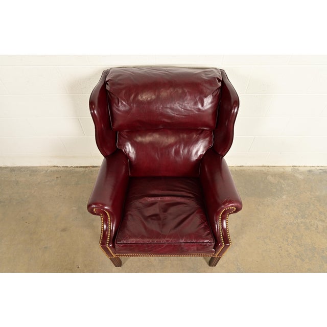1980s Hancock & Moore Chippendale Wingback Leather Lounge Chair For Sale - Image 5 of 15