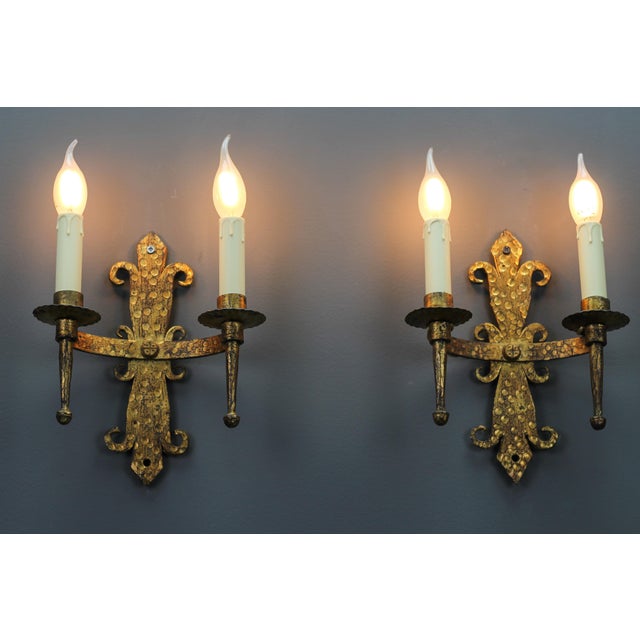 Gold Late 19th Century French Gilt Wrought Iron Sconces, 1890s, Set of 2 For Sale - Image 8 of 18