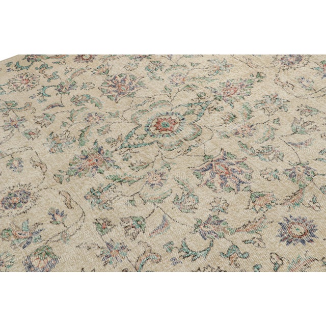 Rug & Kilim Vintage Transitional Rug in Beige With Green Floral Pattern, From Rug & Kilim For Sale - Image 4 of 7