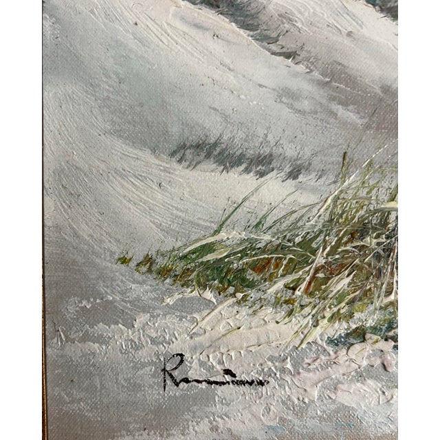 1970s Vintage 1970’s Seascape Painting With Girl and Seagulls in Wood Frame For Sale - Image 5 of 6