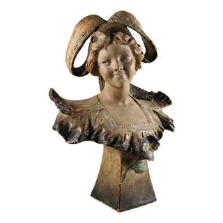 Richard Aurili, Bust of a Young Breton Woman, 1900, Terracotta For Sale