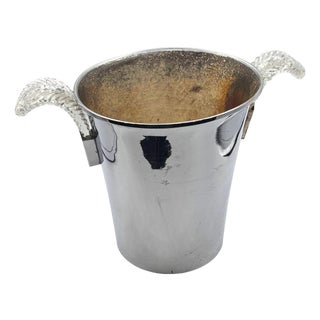 1940s Art Deco Chromed Aluminum Ice Bucket W/ Lucite Clear Feather Handles For Sale