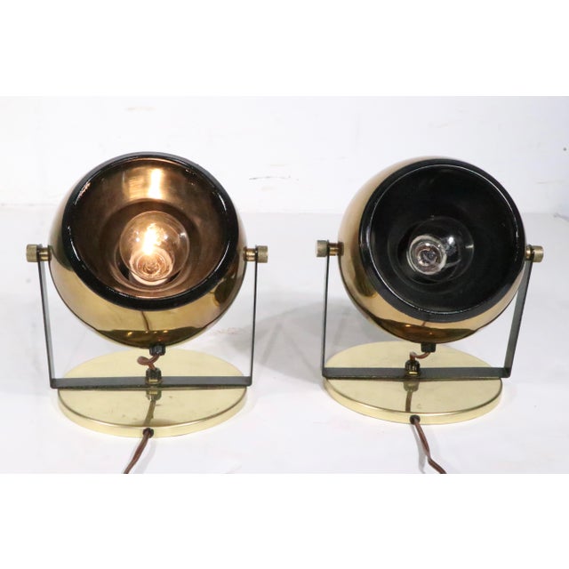 Mid 20th Century Mid Century Brass Ball Pin Up Sconces Wall Light Spotlight Light Table Lamps - Pair For Sale - Image 14 of 14