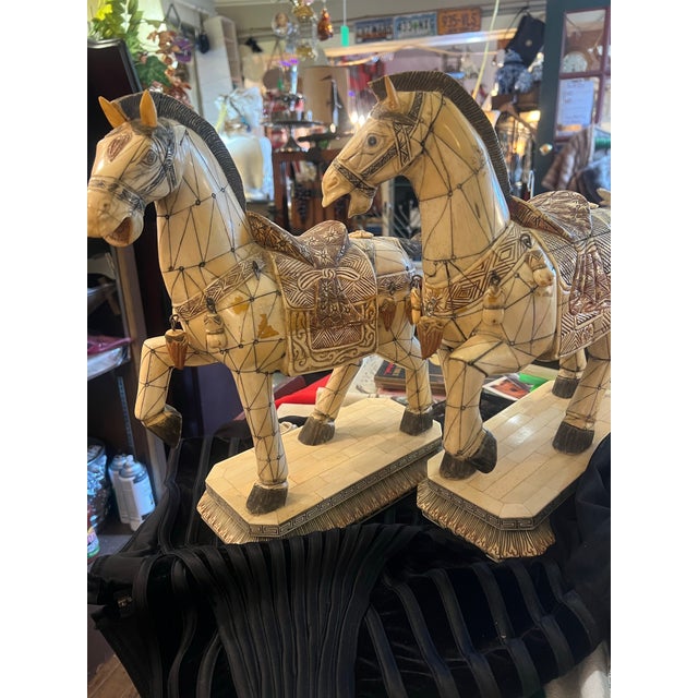 Vintage Chinese Tessellated Bone Horses Tang Dynasty Style For Sale - Image 4 of 13