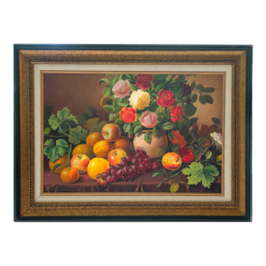 Late 20th Century Signed, Illegible - Untitled Floral and Fruit Still Life, Oil on Canvas