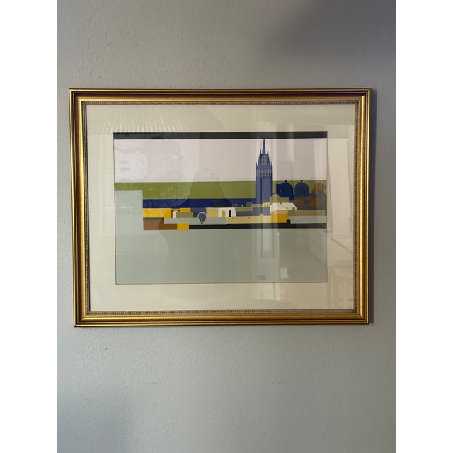 Contemporary 1980s Modernist Serigraph “Distant Land, New Skies” #51/150 Signed by Janice Wetzel – Custom Framed For Sale - Image 3 of 14