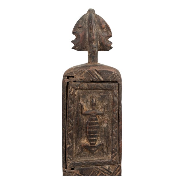 Vintage Unique Dogon Hand Carved Wooden Box Mali 18.5" H For Sale