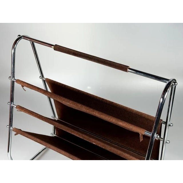 Brown Mid-Century Magazine Stand in Metal and Leather, 1960s-1970s For Sale - Image 8 of 18