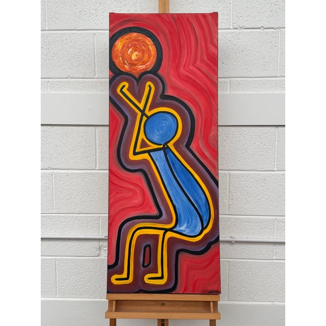 Colourful Abstract Tribal Aboriginal Inspired Oil on Canvas in Portrait Format 2005 For Sale - Image 14 of 18