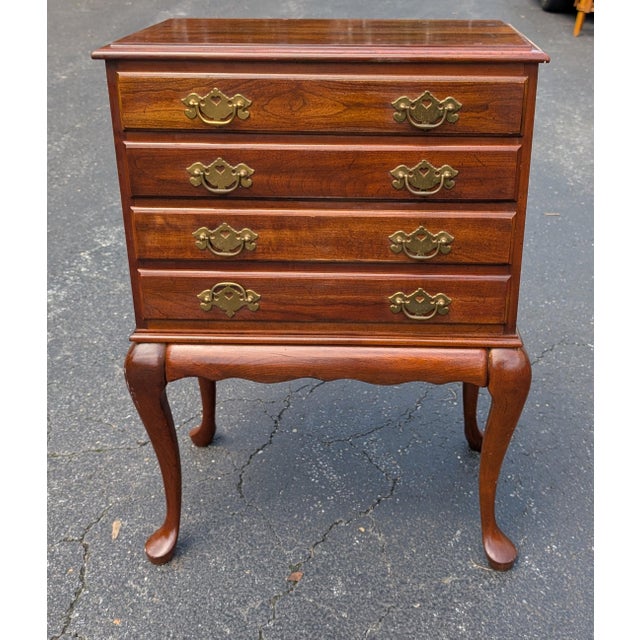 Queen Anne Vintage Solid Cherry Queen Anne Style Silverware Chest For Sale - Image 3 of 12
