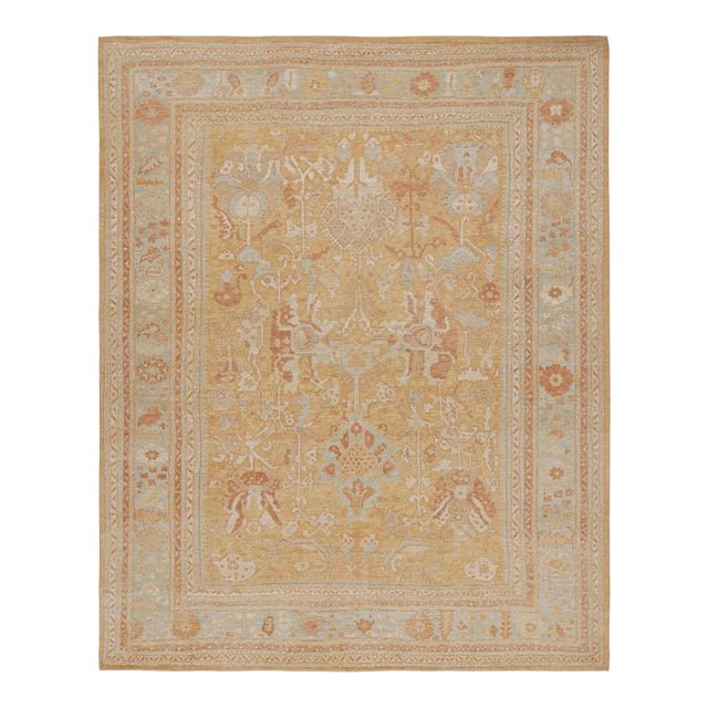 Rug & Kilim’s Oushak Style Rug in Gold With All Over Floral Patterns For Sale