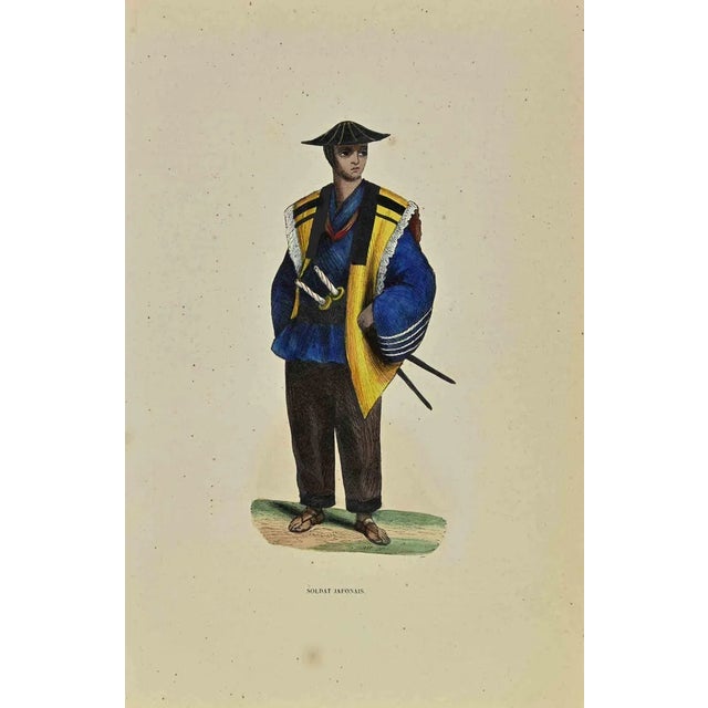 Japanese Soldier is a lithograph made by Auguste Wahlen in 1844. Hand colored. Good condition. At the center of the...