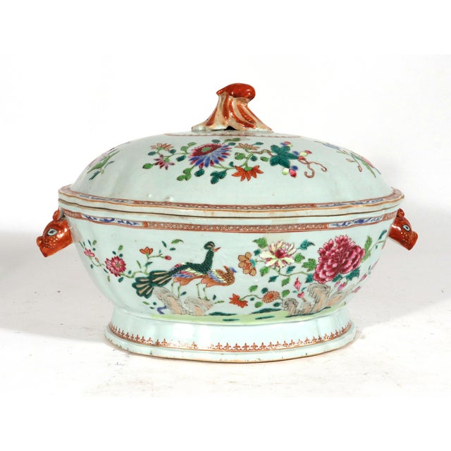 18th-Century Chinese Export Porcelain Double Peacock Pattern Soup Tureen, Cover & Stand For Sale - Image 12 of 18
