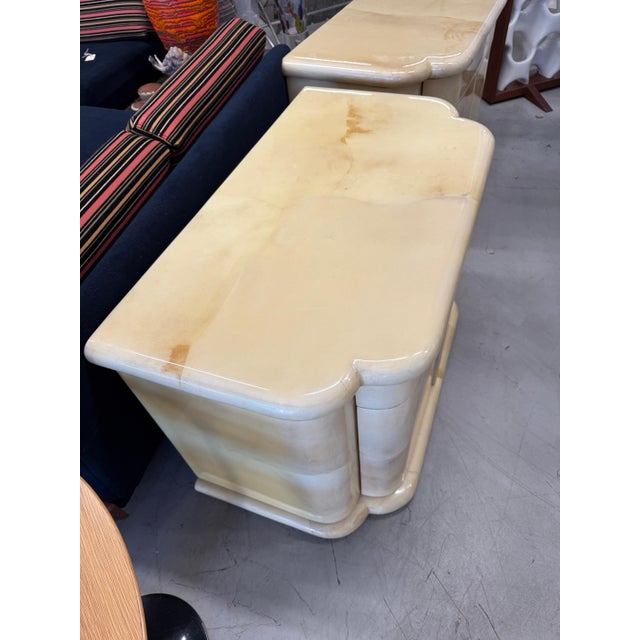 Beige 1980s Enrique Garcel for Jimeco Goatskin Lacquered Night Stands, A Pair For Sale - Image 8 of 18