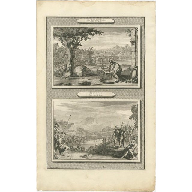 Baroque Pieter Mortier, Gideon's Fleece and Gideon Chooses His Soldiers, 1700, Engraving For Sale - Image 3 of 12
