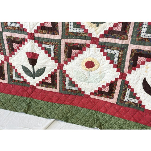 Vintage Handmade American Folk Art Quilt 88" X 94" For Sale - Image 9 of 12
